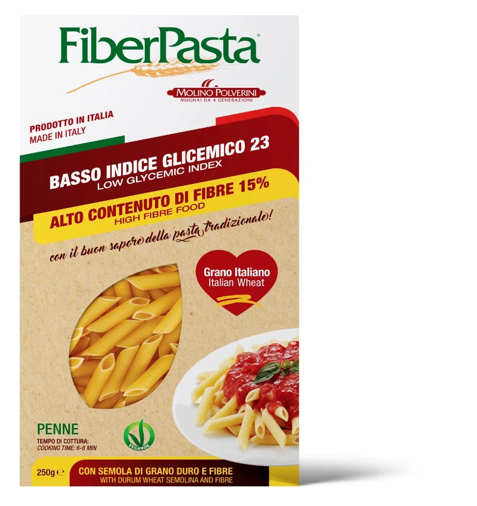 ITALIAN PREMIUM DURUM WHEAT PASTA PENNE 250g - HIGH IN FIBER WITH INULIN ADDED -  LOW GLYCEMIC INDEX -  PASTA WITH BENEFITS