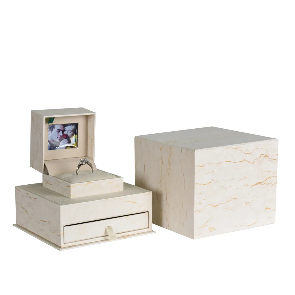 Customized LOGO Navy blue Jewelry wedding ring/Pendant Video Lcd box OEM box