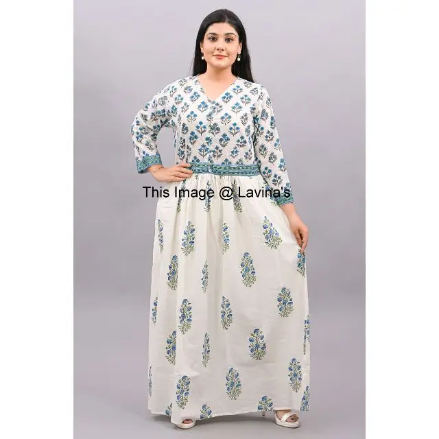 Indian hand block print cotton long dress women wear designer long gown party wear handmade tunc girl wear top floral long kurti
