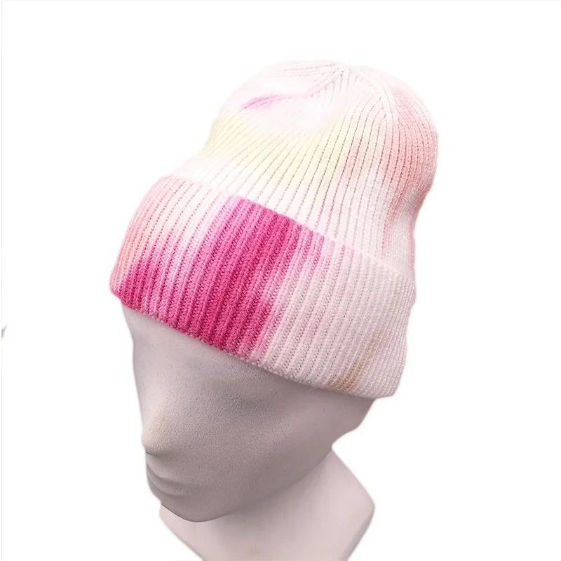 men women knit hat tie dye winter hats elegant with pom pom for adult beanie hats