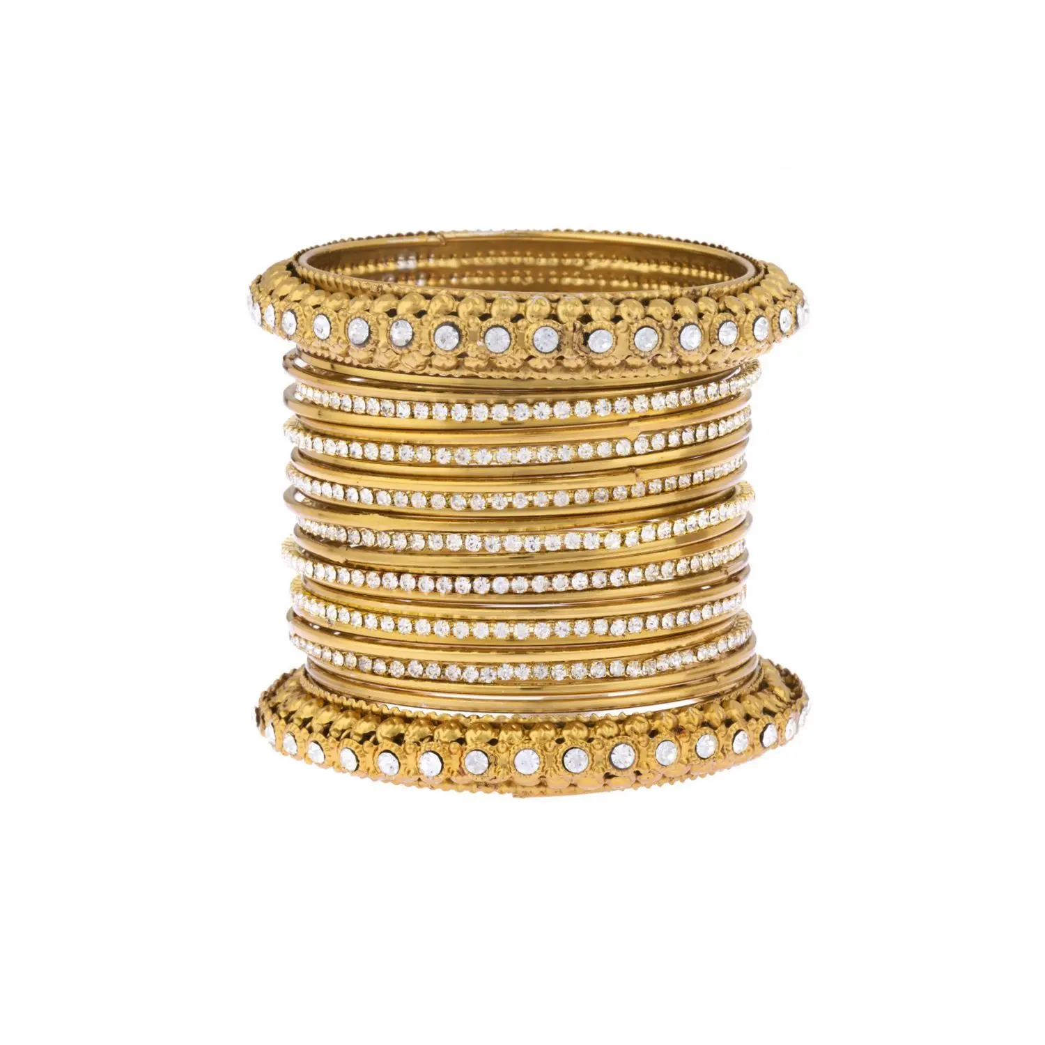 Boho Vintage Antique Gypsy Tribal Indian Oxidized Gold Plated Crystal Bracelets Bangle Set Jewelry