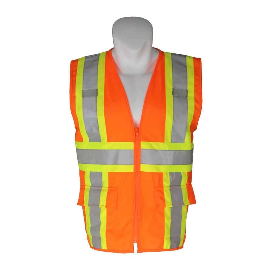 100% polyester traffic products security guard uniform en iso 20471 reflective safety vest with zipper pocket