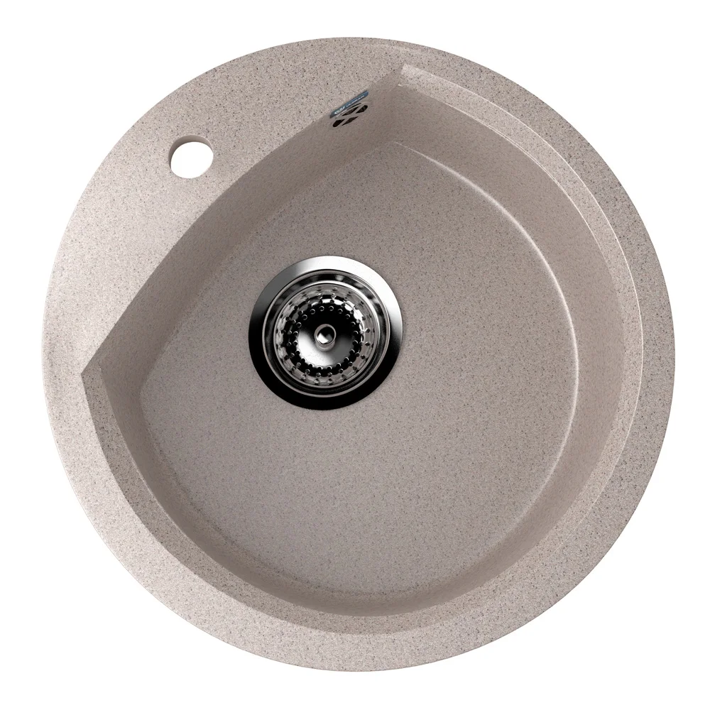 Round single basin kitchen sink ULGRAN U-407 with mixer tap hole composite stone round kitchen sink 12 colors
