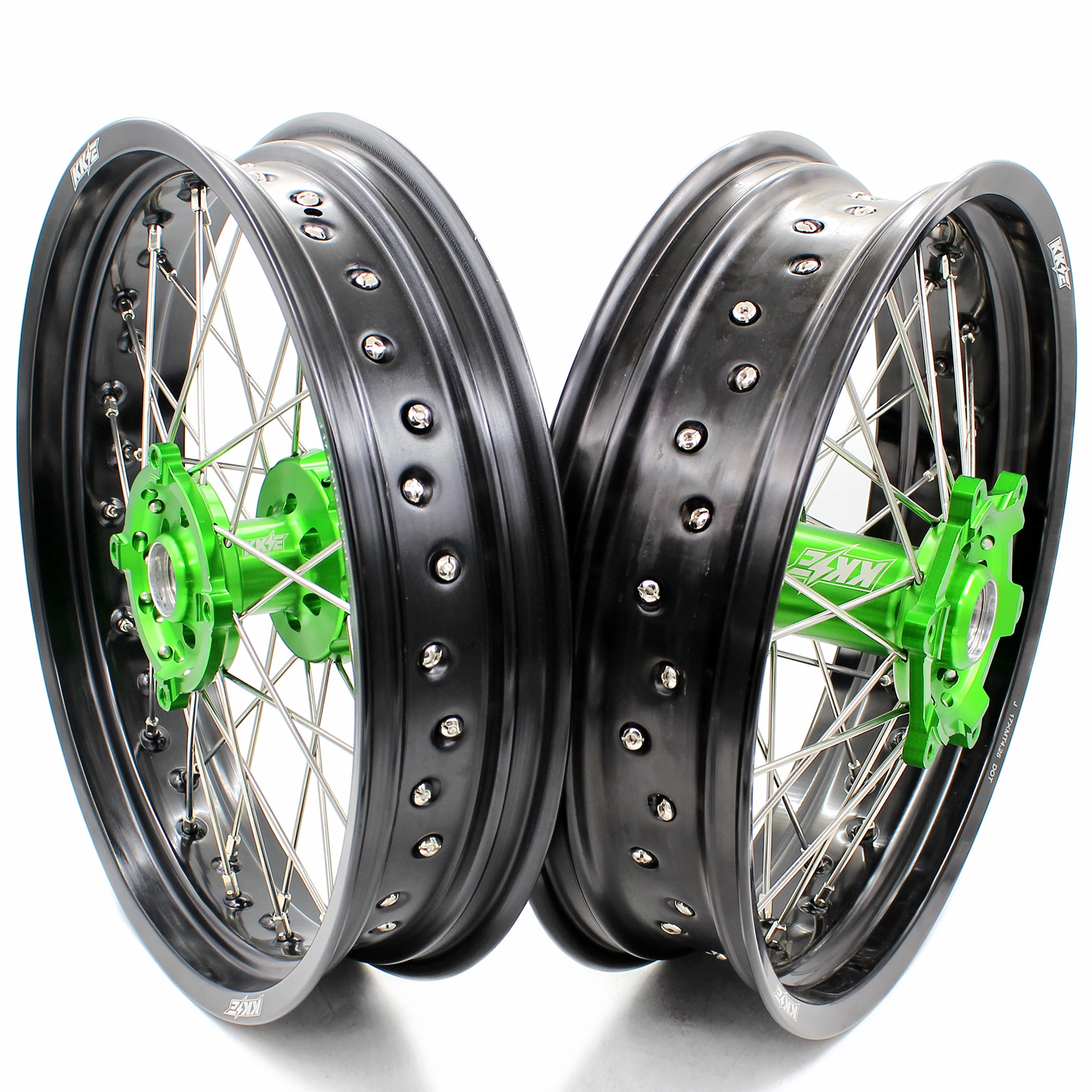  Колеса для мотоцикла KKE 3 5/5 0 совместимые с KAWASAKI KX250F KX450F 2006-2018 KX125 KX250 зеленая ступица черный
