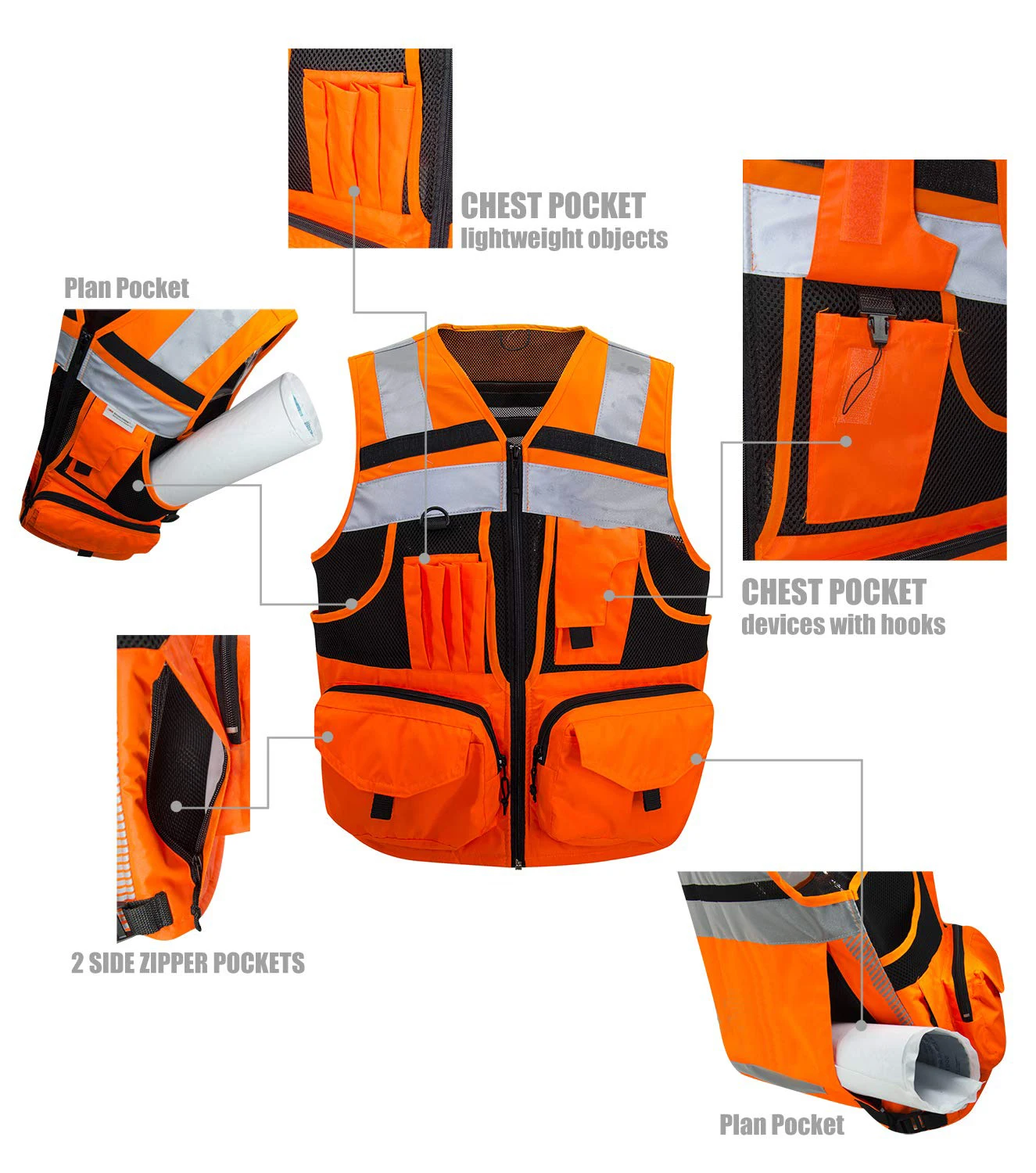 
Safety Vest Protective Workwear Multi Pockets With Reflective Strips Outdoor Work Vest 