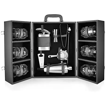 Cocktail Shake Stainless Steel BarwareSteelWine Accessories Sets 9 Kits in Leather Box for Wine Lovers  bar  ware  best