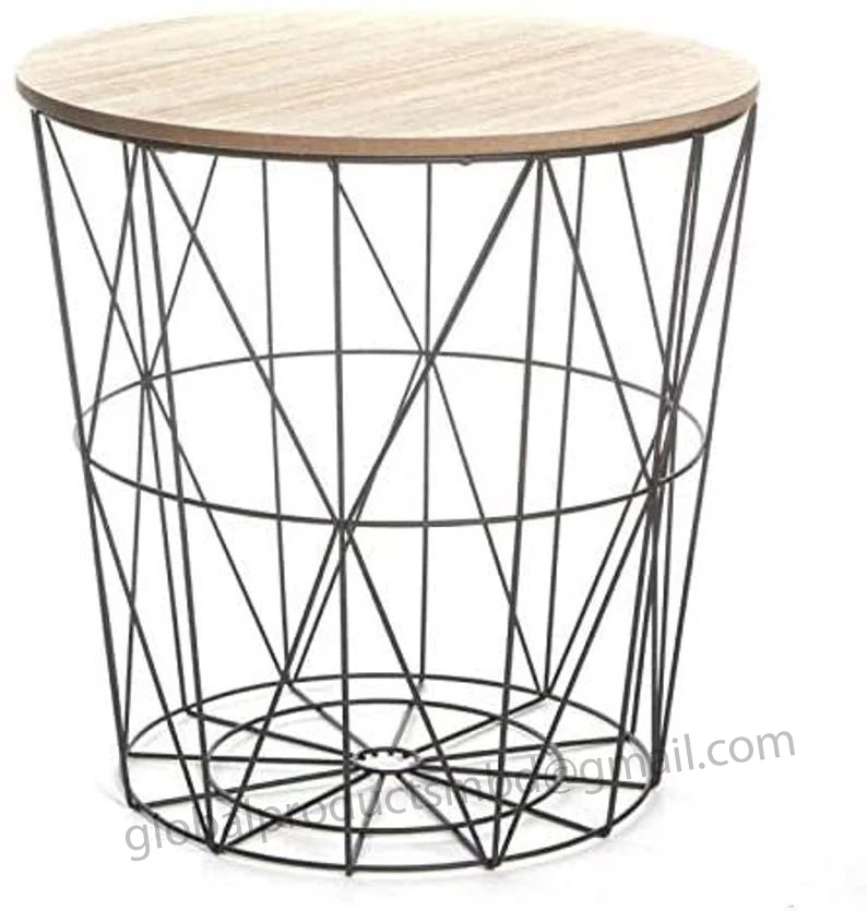 Classic design iron side table with wood top shape round 60 X 60 metal for livingroom badroom interior hotels