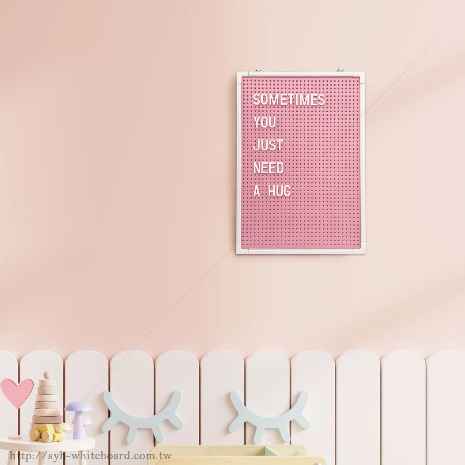 Pink message letter peg board with white aluminum frame Non-toxic