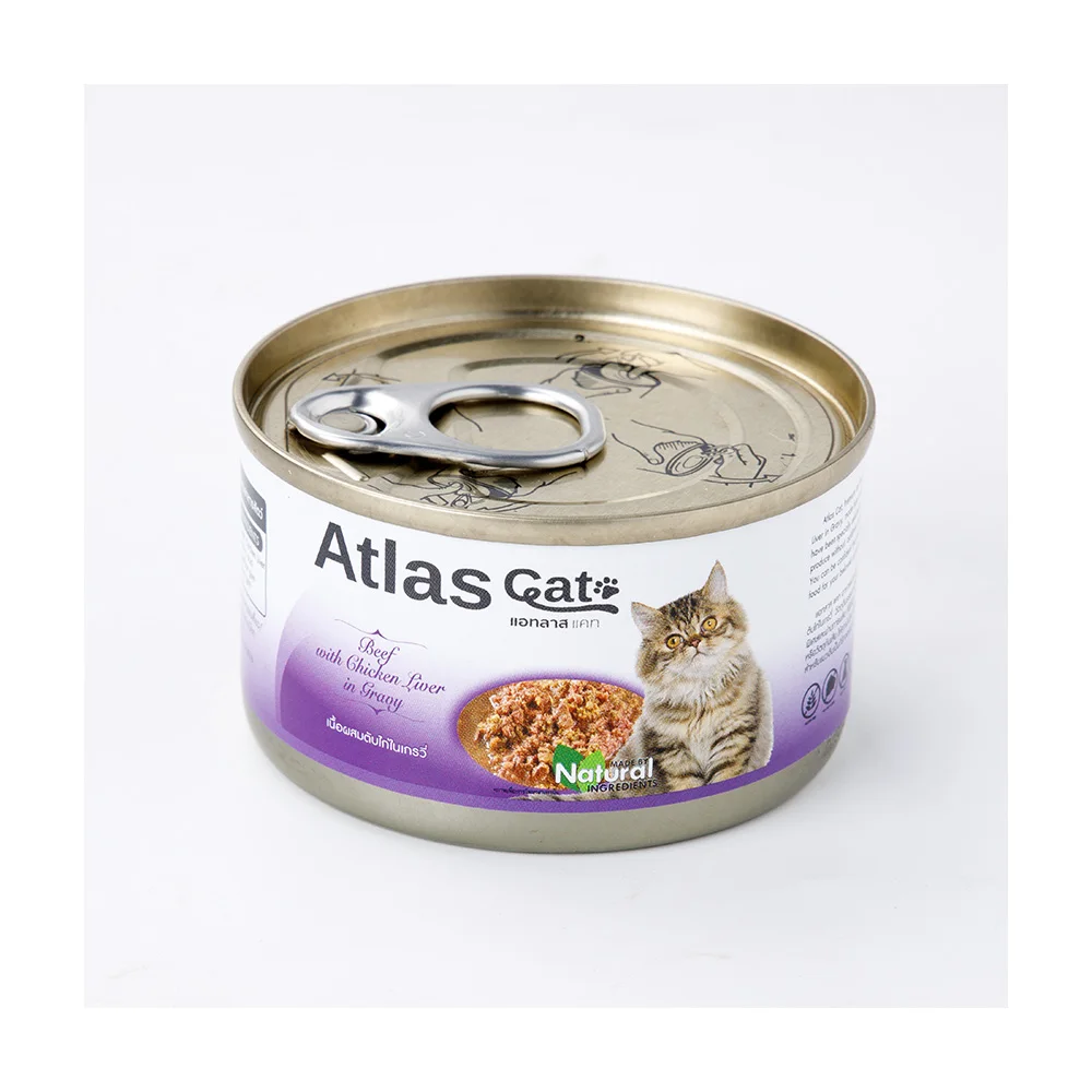Тайский атлас, кошачья банка, говядина с курицей, печени на подливке-высококачественный кошачий влажный корм для котят, натуральный консервированный пищевой продукт
