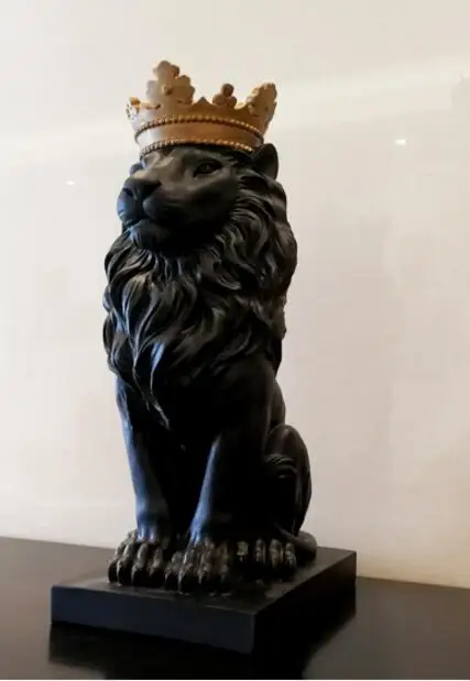 Black crown lion statue handicraft decorations christmas for home sculpture escultura home decoration accessories