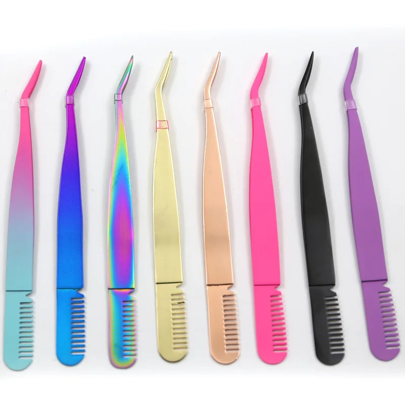 Wholesale Custom Logo Color Bulk Strip Eye Lash Applicator Private Label Stainless Steel False Eyelash Tweezers Laah Applicator
