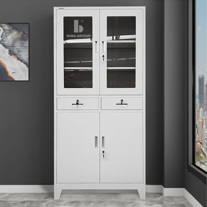 Vietnam Wholesale OEM Service Home Office Furniture Steel Metal Filing Cupboard Storage Cabinet With 2 Drawers 2 Glass Doors