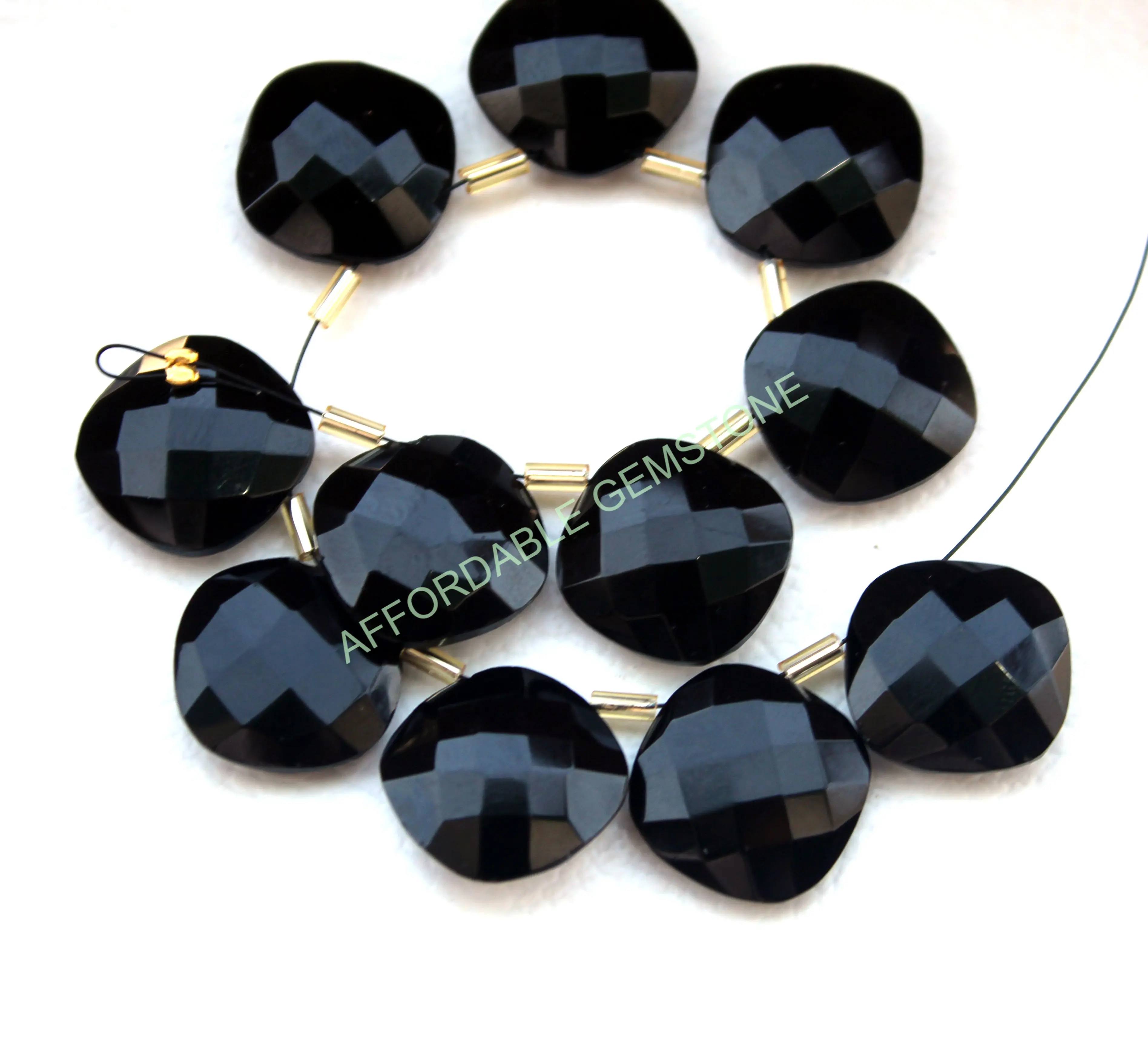 Natural Black onyx top drilled stone cushion shape stones high quality gemstone handmade gemstones faceted beads polished gems