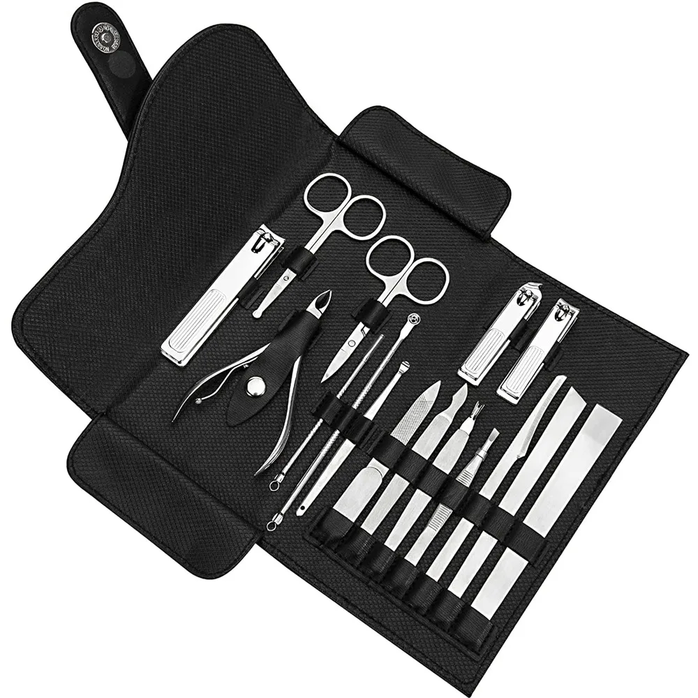 Manicure Set 16 Piece - Nail Clipper Set - Black Stainless Steel Nail Cutter Steel Professional Pedicure Kit Nail Scissors Groom