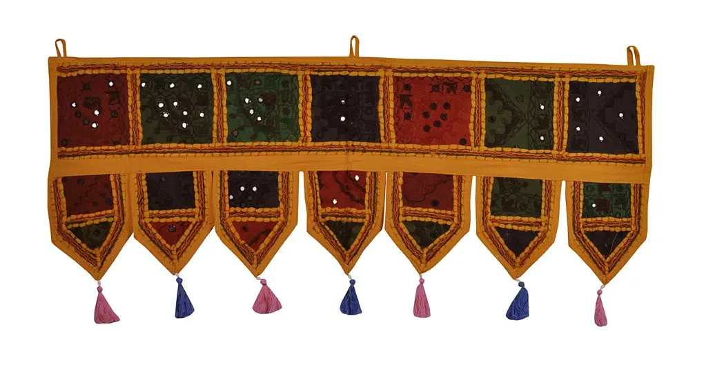 Indian Embroidered Door Hanging Mirror Work Toran Window Valance Topper Handmade Cotton Vintage Window door hanging wholesale