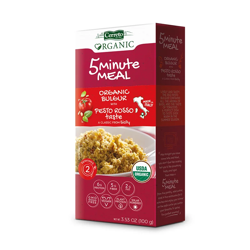 Top Italian Quality Organic Ready to cook 5 minutes meal Bulgur Pesto Rosso taste in microwave 100g