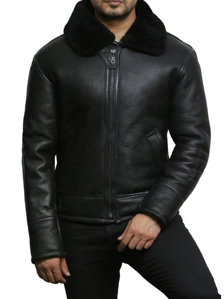 Proelite  Custom Fur Collar Sheepskin Leather Jacket