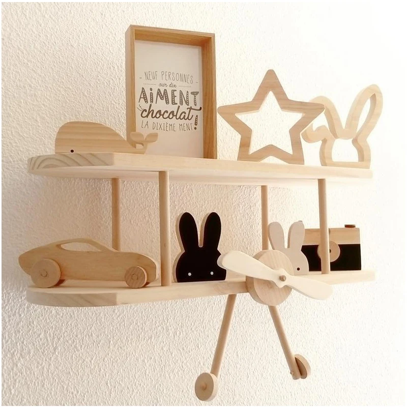 Rough wood plane wall shelf decoration for baby and child room handmade wood craft shelf