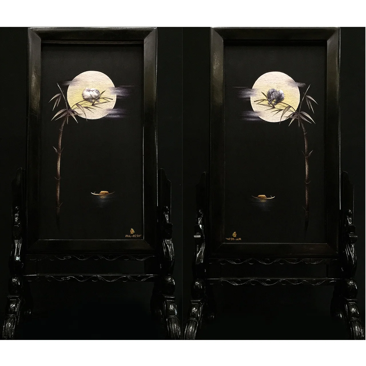 Уникальная Техника картины животные тема свидание под лунным светом две стороны ручная вышивка искусства