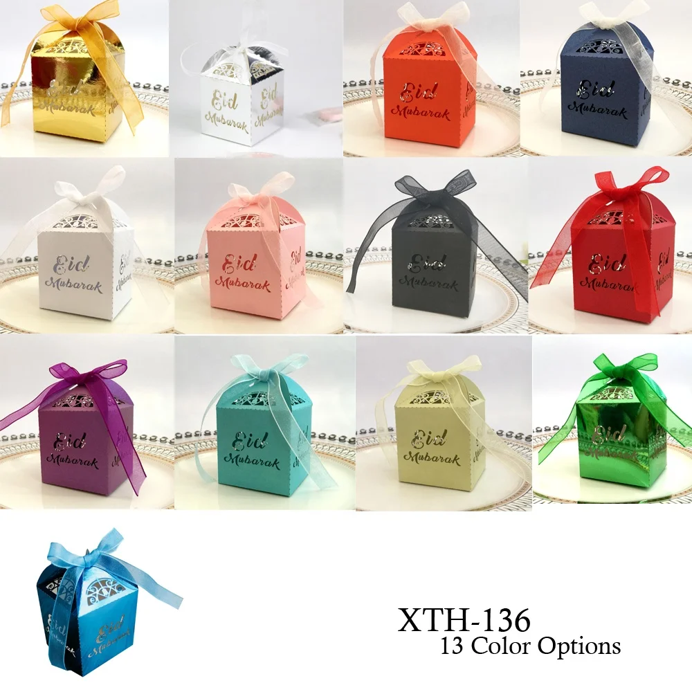 Muslim Paper Ribbon Eid Mubarak Candy Box Chocolate Sweet Packaging Box for Happy Ramadan Party Decoration Candy Boxes