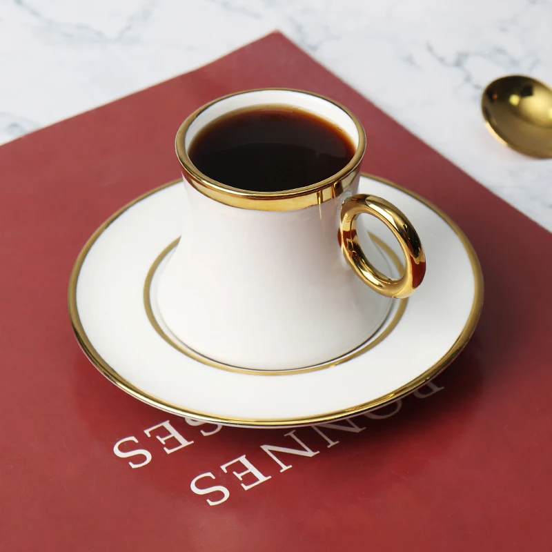 Custom European Porcelain Demitasse Espresso Cup Ceramic Turkish Coffee Cup Tiny Mugs Gold Coffee Cup and Saucer
