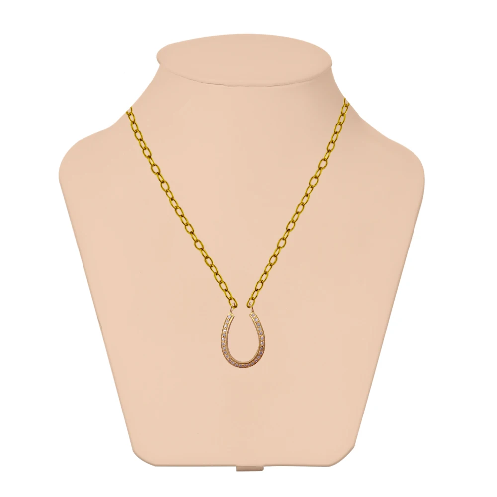 14k Yellow Gold Horseshoe Pave Diamond Pendants Jewelry