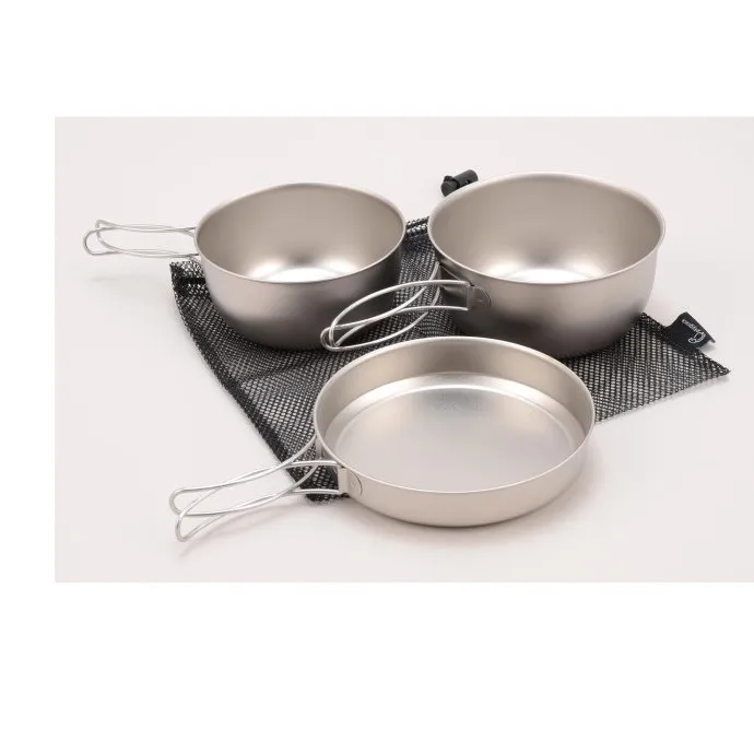 Titanium camping Equipment Outdoor Camping Pots & Pan Set Compact Camping Mess Kit PY-SIE022 Titanium Cooker Set of 3 pcs