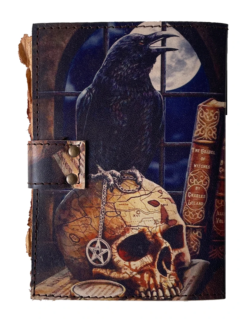 Книга с тенями кожаный журнал-кожаный символ вороны мертвый череп принтом на краях бумажный журнал-дорожный блокнот лучший