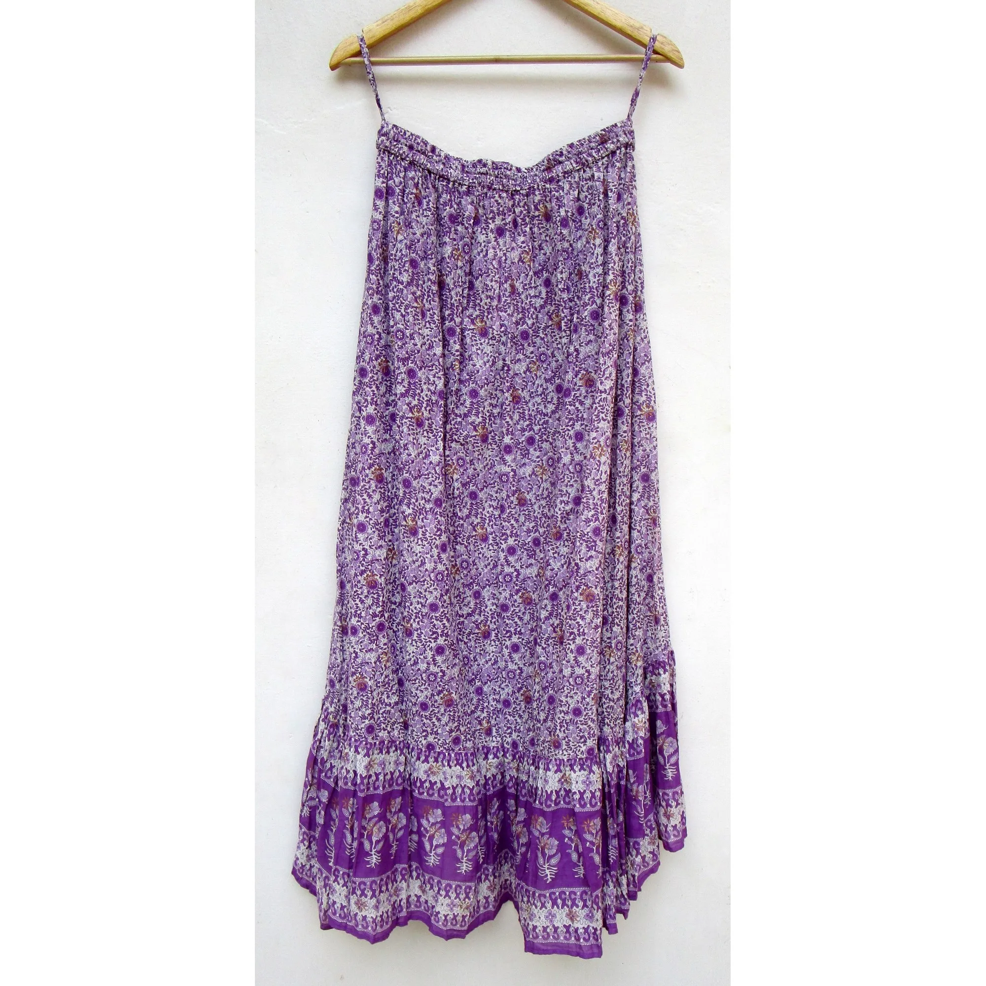 purple floral bottom frill bohemian summer casual long skirt for women