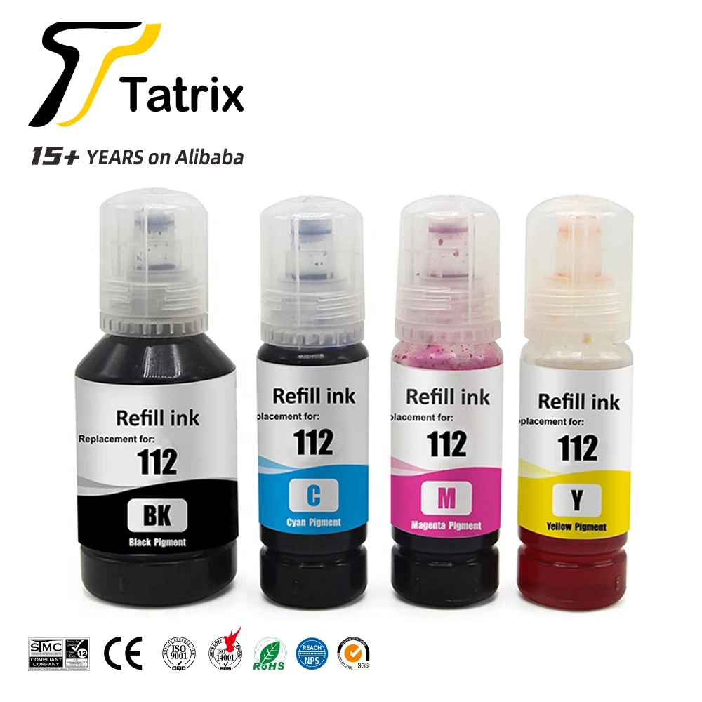 Черные пигментные чернила Tatrix T112 C13T06C14A бутылка совместимая с цветными чернилами на водной основе сменные для Epson ECOTANK