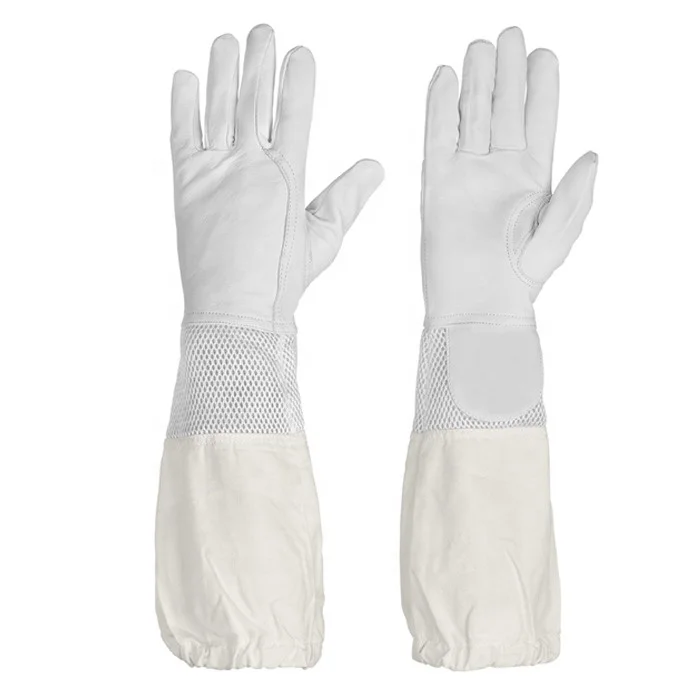 2021 OEM Best Custom Made Leather Men Women Long Gauntlet Sleeves Goatskin Leather Bee Beekeeper Supplies Beekeeping Gloves