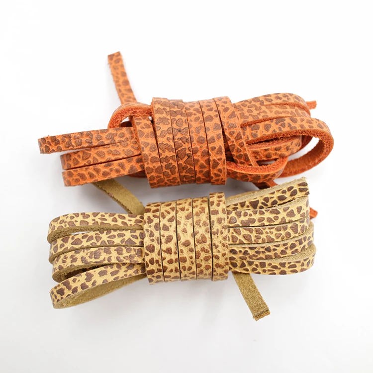 Animal Printed Square Shape Cowhide Shoelaces