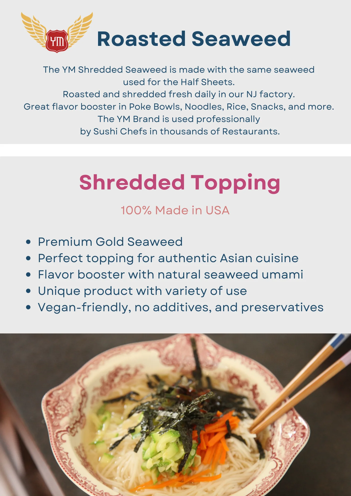 YM Roasted Seaweed Premium Shredded Kizami Nori for Topping