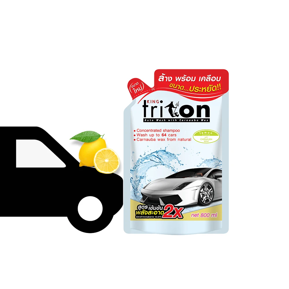 No.1 Car Care in Thailand Wholesale Price of King Triton Effective Car Shampoo 2in1 Wash and Wax 800ml (Refill) Lemon Scent