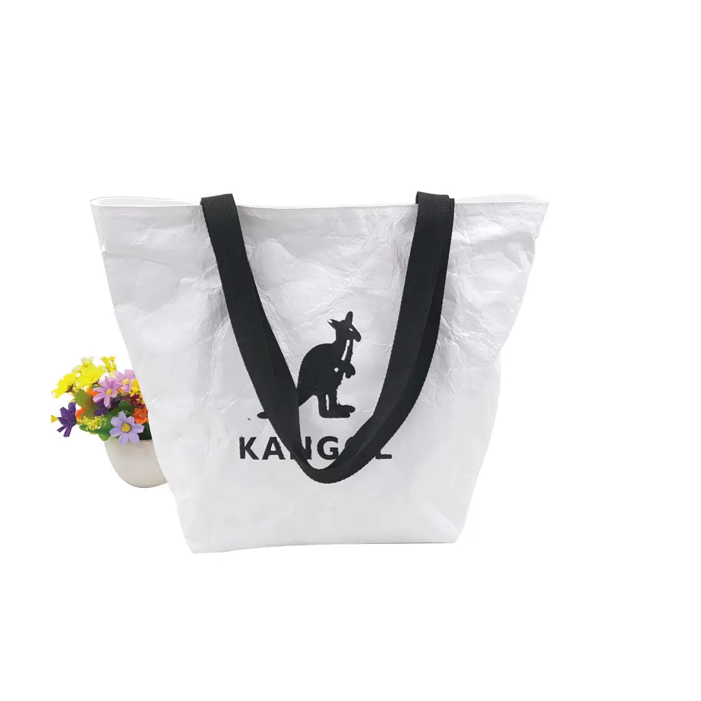 Durable Waterproof Kraft Pack Washable Leather Webbing Handle OEM logo Tyvek Tote Kraft Bag