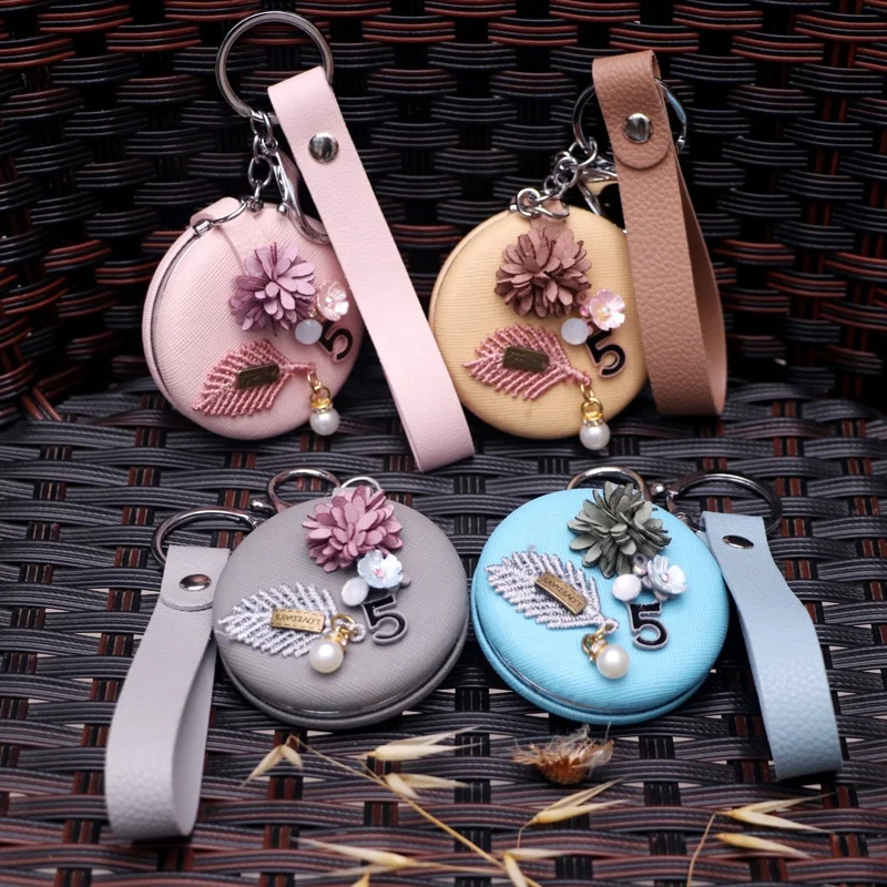 Mini portable cartoon personality folding compact mirror keychain