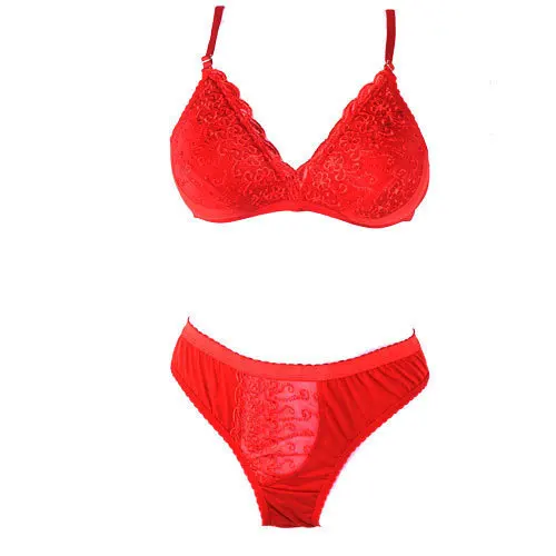 Red Color Hot Selling Women Lace Bra Brief Set Fashion Lace Transparent Push Up Bra Panty Set Women Underwear Set
