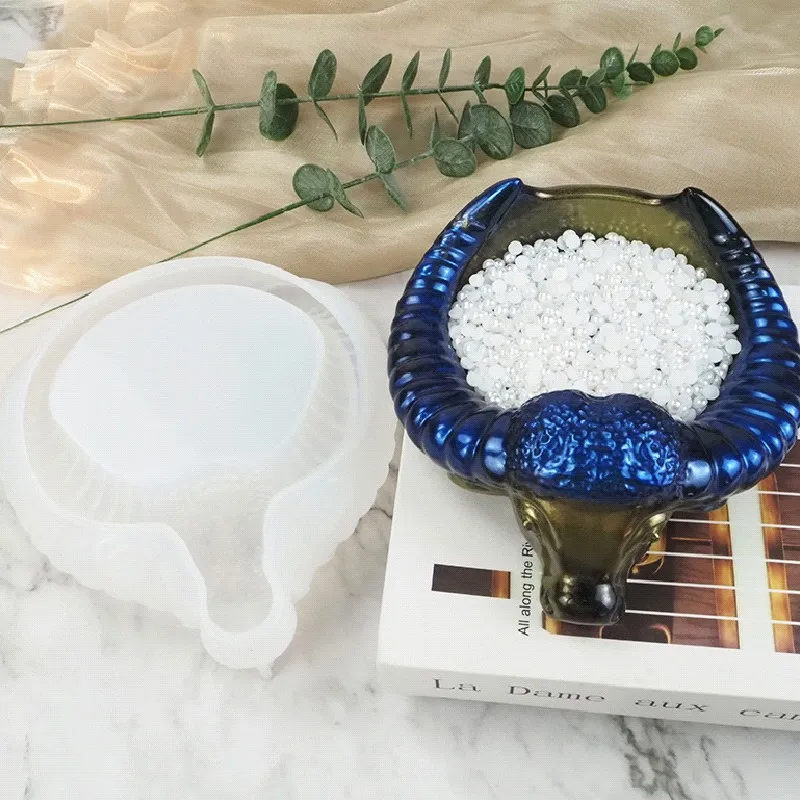 Bull Horn Head Silicone resin mold For Making Jewelry Mat Gold OX Ashtray Necklace Ring Storage Box Shiny Table Tray Tool Chuhan