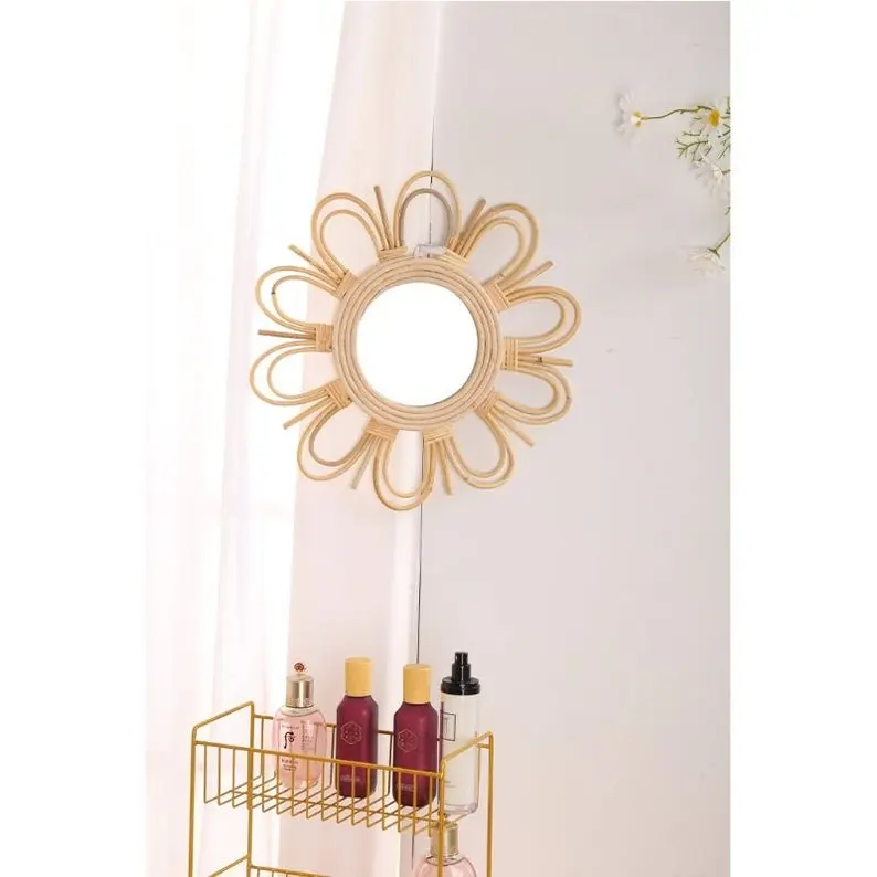 Rattan Mirror Wall Hanging Bamboo Mirror Framed Wall Mirror Boho Decor Bohemian Home Decor Sun star made in Vietnam