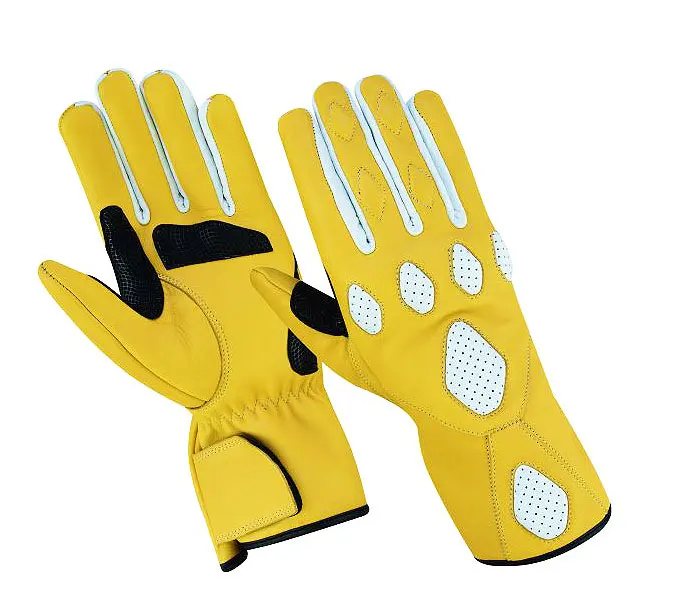 
Yellow Free Style Fashion Gloves with Air flow with Grip - Genuine Cow Leather - Attractive Color and Pattern Stylish Glove 