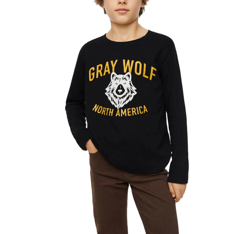 Gray Wolf Long Sleeve T Shirt Toddler Casual T shirts Comfortable 100% Cotton Sweatshirts Children Crew Neck T Shirt for kids