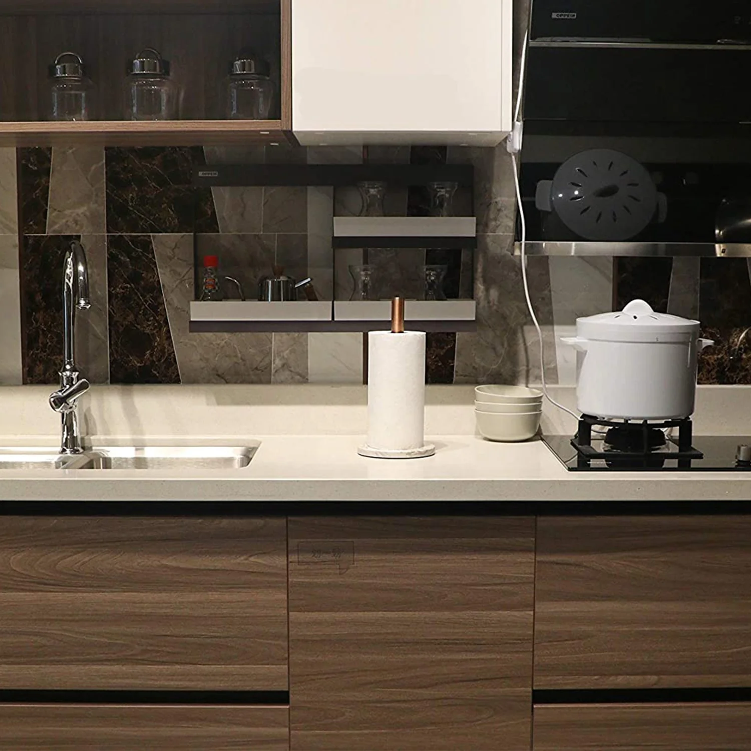 Marble Paper Towel Holders Copper Plated Standing Kitchen Paper Towel Holder with Marble Base