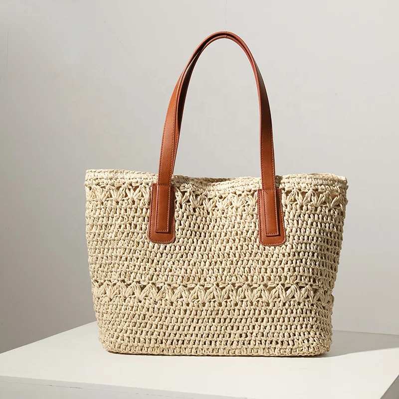 BOOMBM New Arrive Handmade Ladies Straw Beach Bag Rattan Casual Tote Bag Handbag Travel Women Straw Luxury Large Beach Bag Women