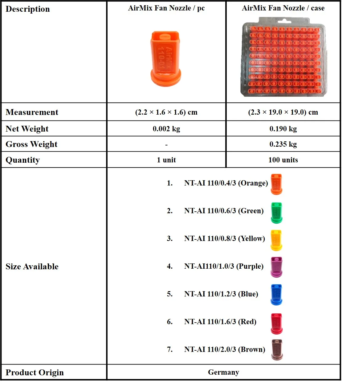 Flat Fan Nozzle AirMix With Air Inclusion Technology (Blue) for pressure sprayer for agriculture for knapsack sprayer