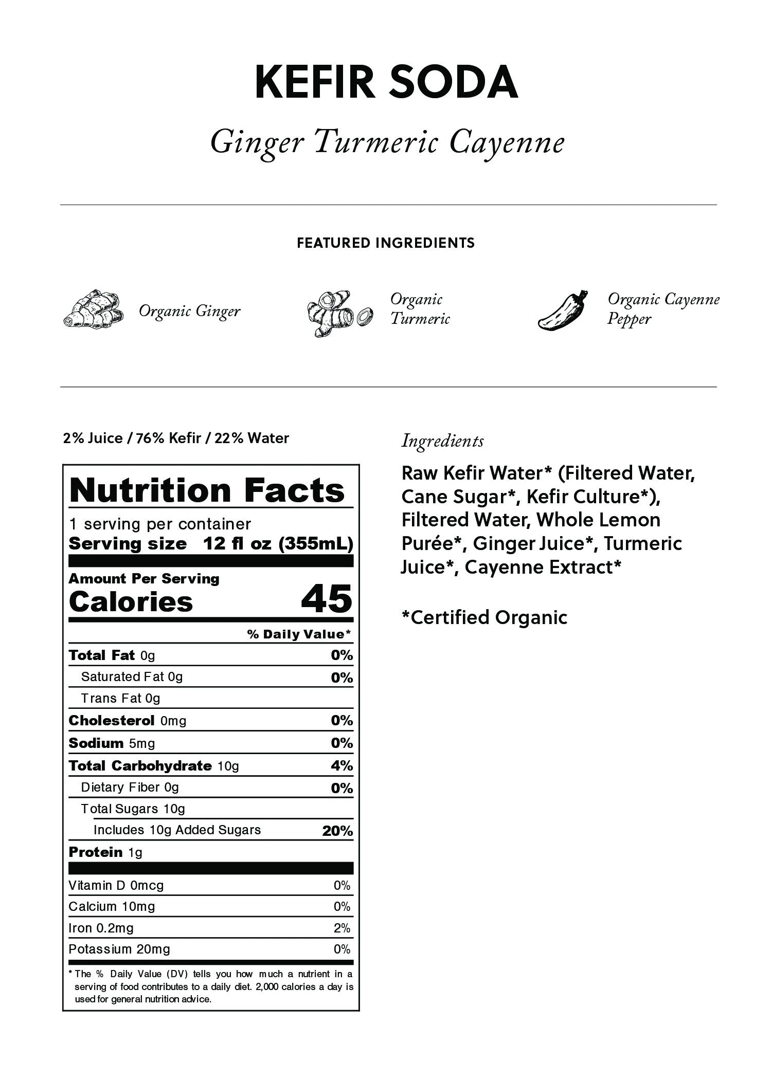 Buchi кефир 6/12oz имбиря куркума кайенский перец органический молочный пробиотиков тоник премиум-качества