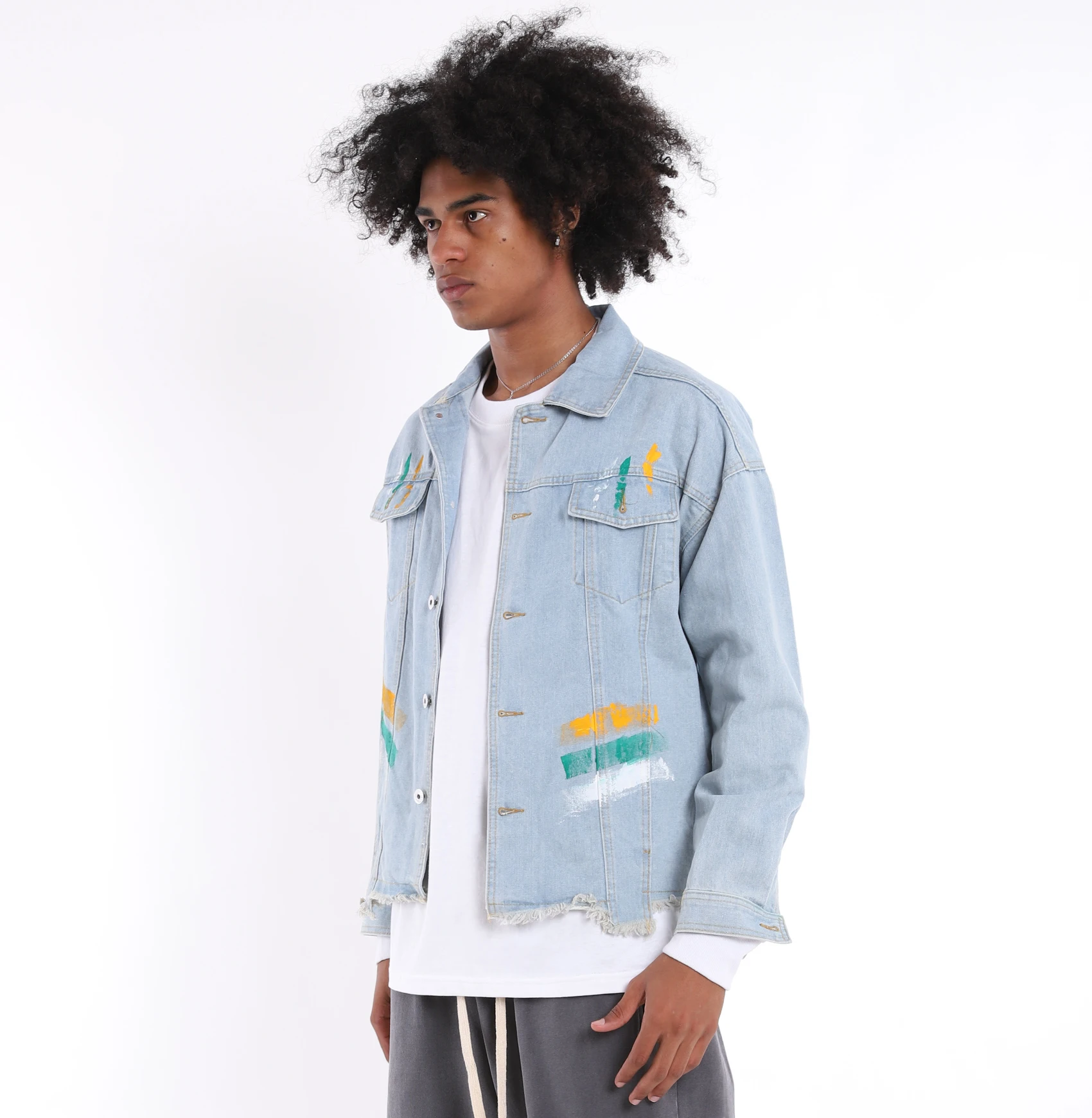 Low MOQ for Small Business Beginner Custom Jean Shirt Faked Washed Man Denim shirt Long Sleeve