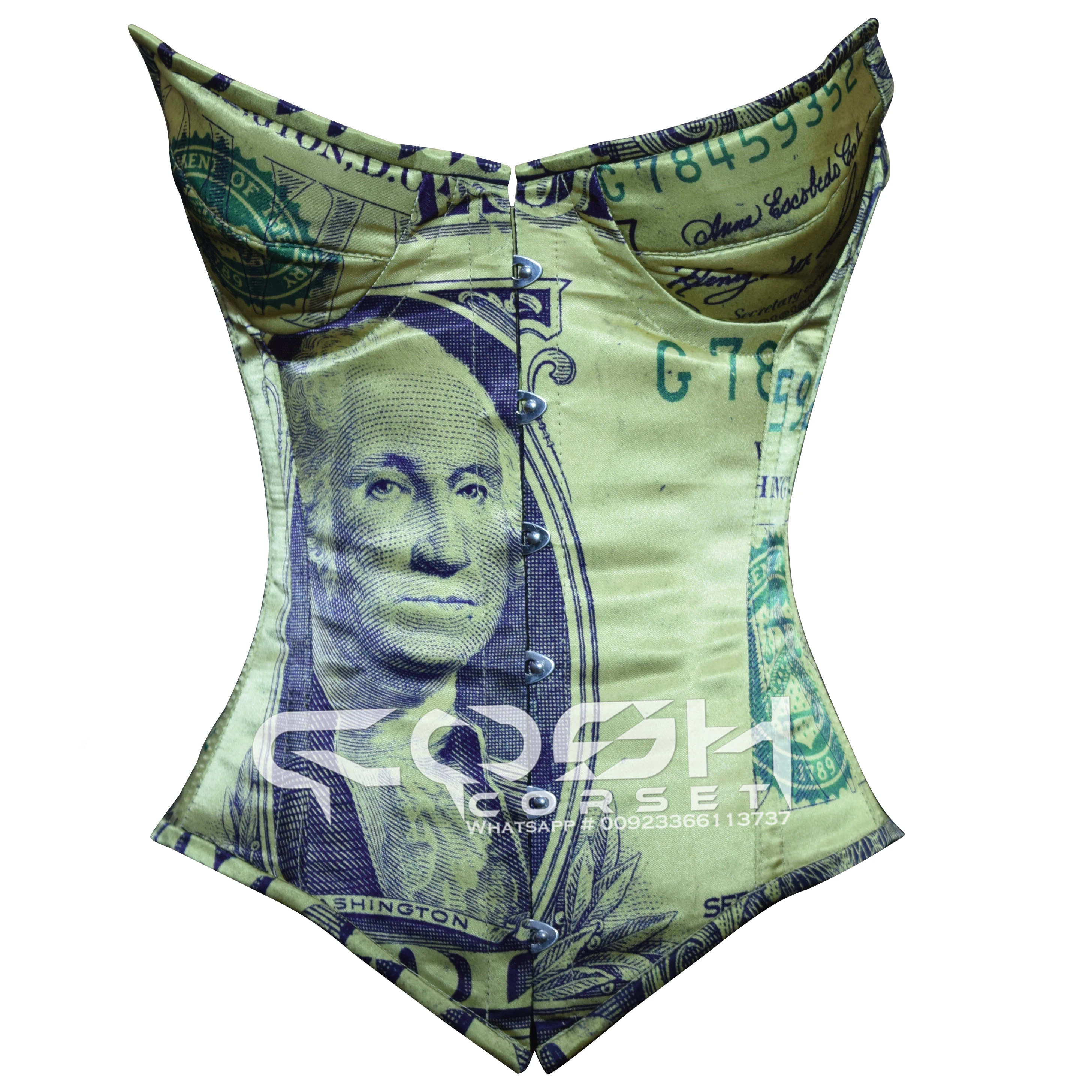Overbust Steelboned High Quality New Arrival Plus Size Customized Printed Dollar Currency Corset Vendors
