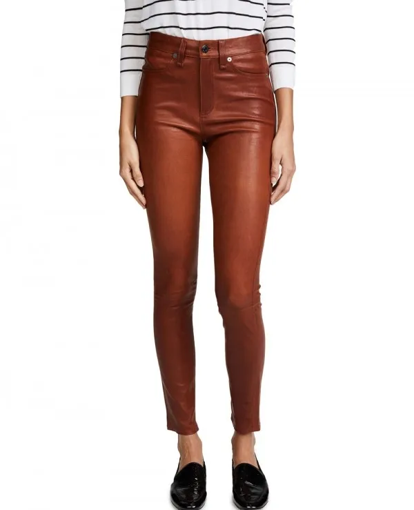 New Design 2022 Custom Made Women Skinny Leather Pant Brown Color Made In High Quality Women Leather Pant For Biker