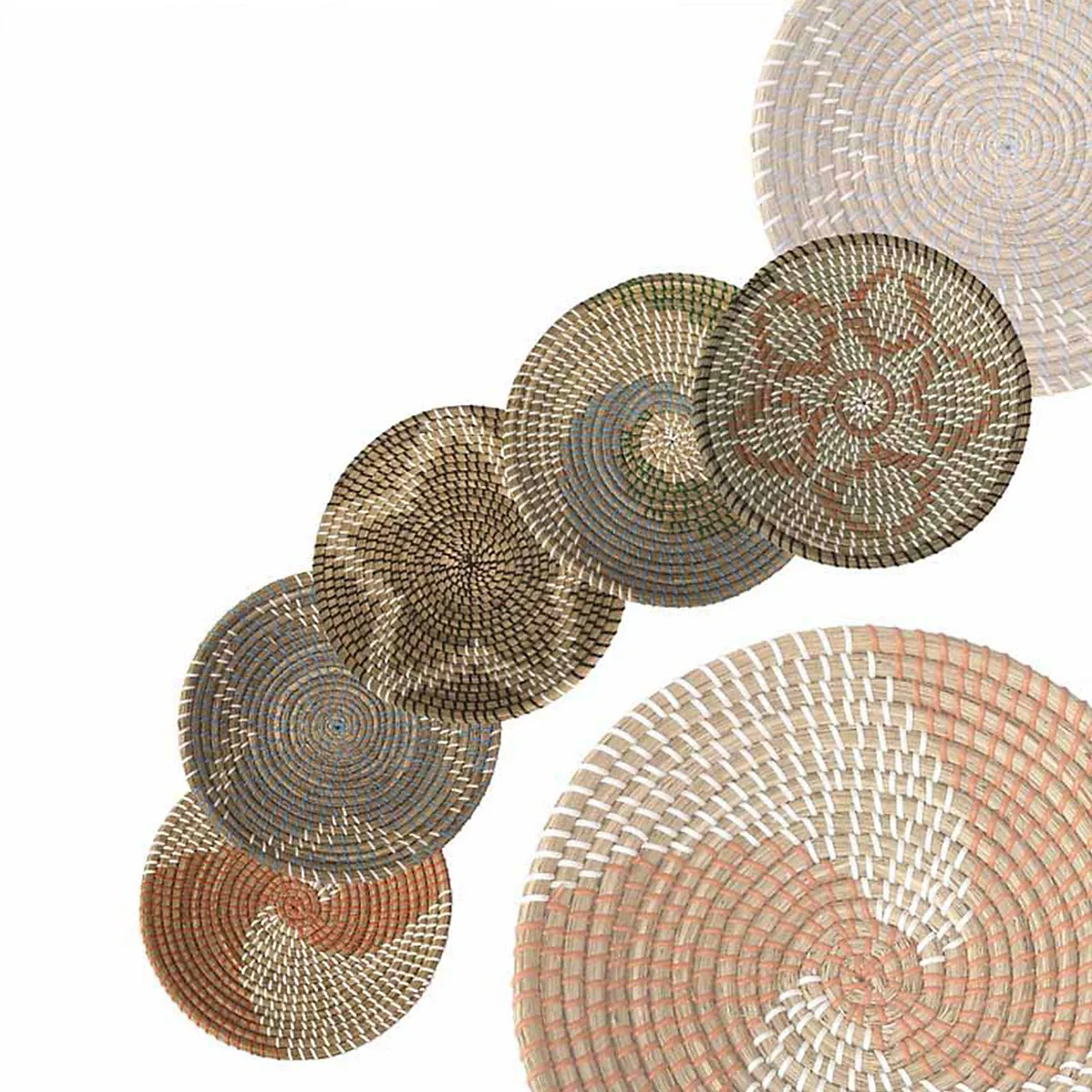 Wholesale Traditional Vietnamese Round Serving Seagrass Trays/ Decor Basket in Different String Colors