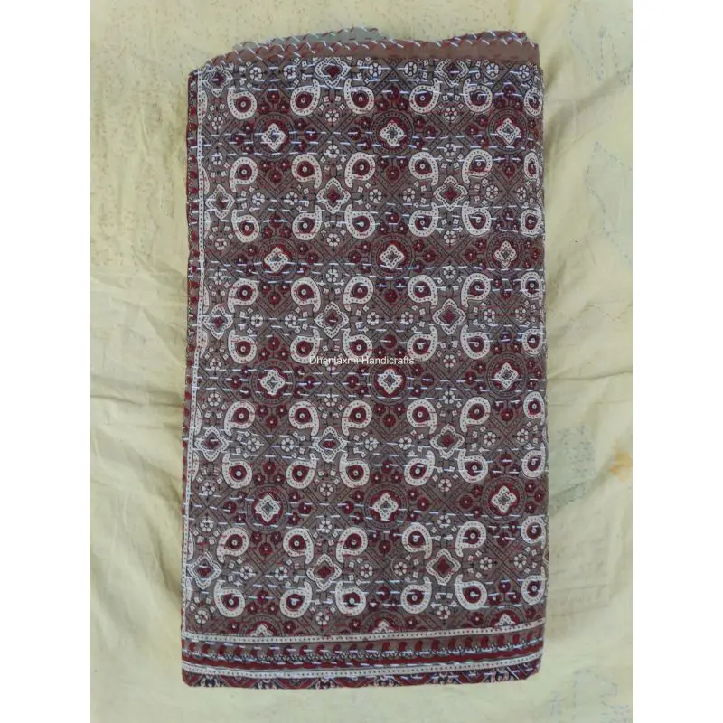 Оптовая Продажа Покрывало Kantha домашнее декоративное индийское Ajrakh ручной принт коричневый цвет красивое Хлопковое одеяло работы